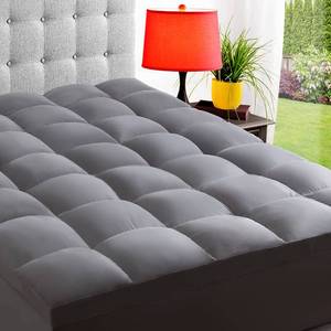 lot 1633 image: ELEMUSE Queen Grey Mattress Topper for Back Pain, Extra Thick Mattress Pad Cover, Plush Soft Pillowtop with Elastic Deep Pocket, Overfilled Down Alternative Filling