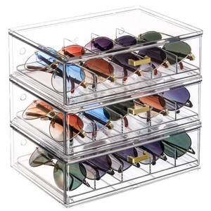 lot 1635 image: LALOBLUE Drawer Glasses Case �� Acrylic Stackable Sunglass Organizer, Pull-Out Eyeglass Holder for Multiple Glasses, Reading Glasses, 3 Pack Morden Sunglass Display Case Storage