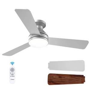 lot 1638 image: Amico Ceiling Fans with Lights, 42 inch Low Profile Ceiling Fan with Light and Remote Control, Flush Mount, Reversible, 3CCT, Dimmable, Noiseless, Silver Ceiling Fan for Bedroom, IndoorOutdoor Use