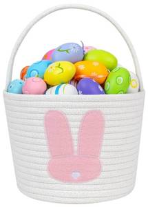 lot 1640 image: CubesLand Easter Basket for Girls Kids, Adorable Bunny Basket for Easter Egg Hunts, Soft & Safe Baby��s First Easter Basket, Sturdy Cotton Rope Empty Gift Basket, Festive D�cor- Pink-Large