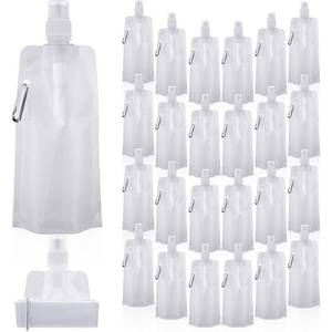 lot 1655 image: Teenyyou 24 Pack Collapsible Water Bottles Bulk 16oz Foldable Water Bottles with Carabiner Reusable Drinking Leak Proof Container Bags for Sport Biking Hiking Camping Travel Outdoor (White)
