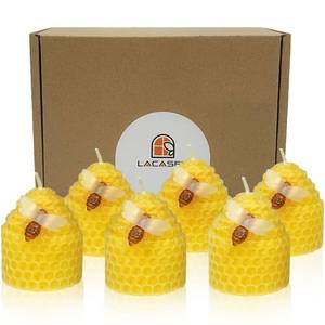 lot 2173 image: Beeswax Candles Set of 6pcs, Bee Candles with Little Bee Ornament Decors, Unscented & Dripless& Smokeless, Dia 1.77 x1.97 Each, Yellow