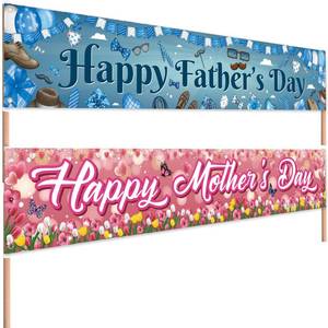 lot 2184 image: 2PCS Happy Mothers Day Banner and Fathers Festival Banner Set Large Mothers Day Outdoor Decorations Happy Mothers day Signs Thank You Mom and Dad Decor for Yard Party Indoor Outdoor Backdrop(BULE PINK-1)