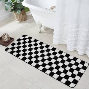 lot 2202 image: Uphome Bathroom Runner Rug, Black and White Checkered Long Machine Washable Bath Mat Non Slip, 18x47 Water Absorbent Soft Microfiber Bath Rug for Tub, Shower, Floor