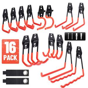 lot 3373 image: OLDVIND 16 Pack Garage Hooks Heavy Duty Steel Storage Utility Hook Set Anti Slip Wall Mount Garage Storage Organization and Tool Hangers for Power �� Garden Tools, Ladders, Bikes, Ropes