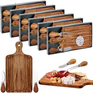 lot 3375 image: Ziliny 6 Set Bridal Baby Shower Cheese Prizes Wooden Square Board Gift Set Knives Forks Thank You Tags with Box for Guests for Valentines Bridal Baby Shower Housewarming Gifts (Acacia Color)