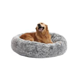lot 3380 image: Bedfolks Calming Donut Dog Bed, 36 Inches Round Fluffy for Large Dogs, Anti-Anxiety Plush, Machine Washable (Dark Grey, Large)
