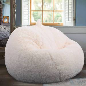 lot 4175 image: Fluffy Stuffed Animal Storage Bean Bag Chair Cover (No Filler), Faux Fur Comfy Bean Bag Cover for Organizing Plush Toys or Textile, for Adults Teens Kids Girls, Beige