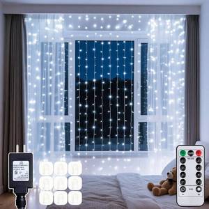 lot 4196 image: Soagrc 200 LED Curtain String Lights 9.8  6.6FT Plug in Fairy with Timer and 8 Modes, Waterproof Window Wall Lights for Bedroom Wedding Party Indoor Outdoor Christmas Decor