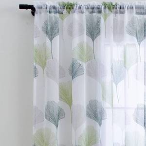 lot 4199 image: Linentalks Green Leaf Curtains for Living Room, Scandinavian Pattern Sheer Curtains 84 Inch Length 2 Panels Set, Sheer Floral Curtains, Rod Pocket Green Sheer Curtains Bedroom Olive Green Curtains