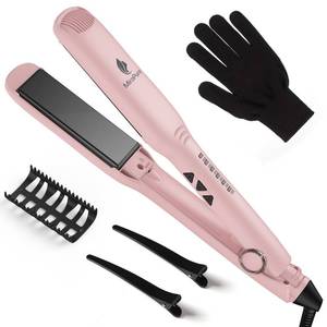 lot 4213 image: MiroPure 1.5 Inch Flat Iron, 2 in 1 Hair Straightener and Curler, 30s Fast Heating Hair Straightener with 3D Ceramic Floating Plates, 60min Auto Shut-Off, Dual Voltage for Travel (300-450°F)
