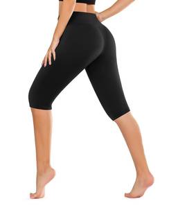 lot 4229 image: DHSO High Waisted Capri Leggings for Women �� Knee Length Shorts Tummy Control Buttery Soft Capri Pants for Women Summer Clearance Black Small-Medium