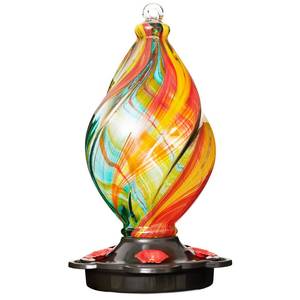 lot 4230 image: LUJII Ice Cream Shaped Spiral Hummingbird Feeder for Outdoors Hanging, Hand Blown Glass, 28 fl.oz, Leak Proof & Rustproof, Includes an Ant Moat, Unique Garden, Outside & Backyard Decor (Ribbon)