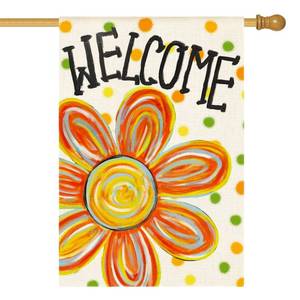 lot 4237 image: AVOIN colorlife Summer Floral House Flag 28x40 Inch Double Sided Outside, Welcome Seasonal Polka Dots Yard Outdoor Flag