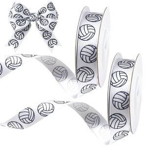 lot 4241 image: 2 Rolls Volleyball Ribbon, 1.9cm0.74 Inch Wide 16 Yard Black and White Pattern Sports Satin Ribbon for DIY Hair Ties, Bows, Crafting, Wedding Gift Wrapping, Team Decor, Party (White)