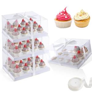 lot 4243 image: JCD 8 Pack Clear Cupcake Boxes,5.5inches height 12 Counts Cupcake Containers with Gift Ribbon,Bento Boxes with Clear Lid for 12 Cupcakes for Treat Dessert Cookies Muffins Pastry Party (12count8pcs)