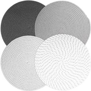 lot 4253 image: Kochorie Set of 4 Round Woven Cotton Placemats, 13 Inch Boho Table Mats for Kitchen and Dining Table, Farmhouse Heat Resistant Washable Trivets, Fall Thanksgiving Christmas D�cor (Mixed Gray)