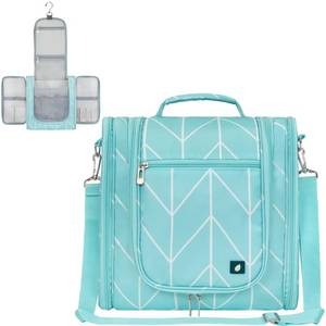 lot 4255 image: PAVILIA Extra Large Toiletry Bag Travel Bag for Women Men, Hanging Cosmetic Organizer, Water Resistant Makeup Bag for Accessories Toiletries, Travel Essentials Kit (Teal Chevron)