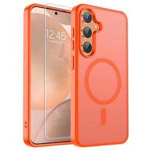lot 4279 image: SUPFINE Magnetic for Samsung Galaxy S24 Case  S25 Case with Screen Protector, (Built-in Magnets) (Military Grade Drop Protection) Slim Translucent Shockproof Phone Case,Orange