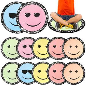 lot 4286 image: 12Pcs Smile Face Carpet Circle Seats for Classroom 16 Inch Composition Notebook Classroom Rug Pastel Round Floor Mat Educational Non Slip Cushion Decor for Preschool Kindergarten Learning Playing Area