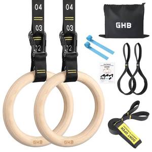 lot 4296 image: GHB Gymnastic Rings Wooden Gym Rings 1.25 Olympic Rings Adjustable Straps Pull Up Rings Sets for Workout Bodyweight Fitness Training