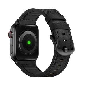 lot 4303 image: Compatible with Apple Watch Band 49mm 46mm 45mm 44mm, Leather Silicone Hybrid iWatch bands for Men Replacement Loop Vintage Sports iWatch Strap for Series Ultra 10 9 SE, Black