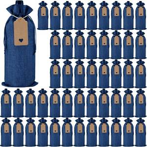 lot 6098 image: Windyun 50 Pcs Burlap Wine Bag Bulk Gift Bag with Drawstrings, Reusable Wine Bottle Bags with Gift Tags and Ropes for Birthday Holiday Blind Tastings Party Home Storage (Blue)