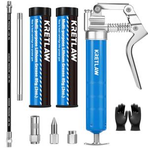lot 6099 image: KRETLAW Mini Grease Gun (3000PSI) with Double 3oz Cartridge Grease and 12 Flex Hose, Reinforced Coupler for Automotive,Marine
