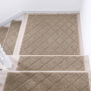 lot 6100 image: COSY HOMEER Edging Stair Treads Non-Slip Corner Indoor Stair Runners for Wooden Steps,Landing Slip Resistant Stair Rugs Mat for Kids and Dogs,100% Polyester TPE Backing,Beige,30x30 inch