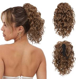 lot 6123 image: Flufymooz Ponytail Extension, 12 Short Claw Ponytail Extension Wavy Curly Jaw Clip in Pony tails Hair Extension Natural Synthetic Hairpiece for Women(Dirty Blonde)