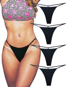 lot 6132 image: KUKU PANDA Cotton G String Thongs for Women T Back Gstring Underwear Seamless Panties Tangas Sexy 4 Pack Set (Black, Medium)