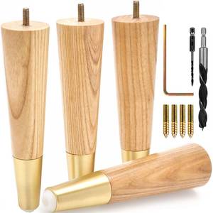 lot 6151 image: Airy Abode Premium Ash Wood Furniture Legs with Gold Caps (Full Install Kit) - Pick Your Size and Color
