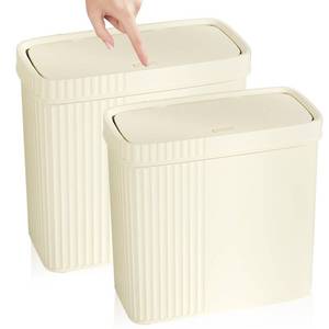 lot 6155 image: UUJOLY Small Bathroom Trash Can with Lid Slim Wastebasket Garbage Can Plastic Container Basket Trash Bin for Kitchen, Laundry Room, Office, Kids Room, Dorm, Beige, 3.2 Gallon