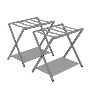 lot 9387 image: Hzuaneri Luggage Rack, Folding Suitcase Stand for Guest, Foldable, Luggage Holders with Shelf, Steel Frame with Nylon Straps for Bedroom, Hotel, Holds up to 154 lb, Grey, 2 Pack LR03999G