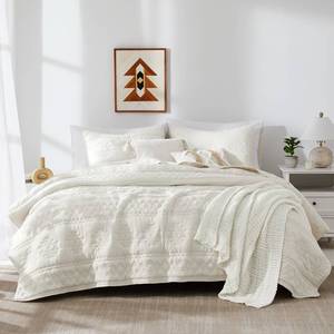 lot 9388 image: WDCOZY Boho Ivory Quilt King Size Bedding Sets with 2 Pillow Shams, Cream White Farmhouse Lightweight Soft Bedspread Coverlet for All Season, 3 Pieces, 104x90 inches