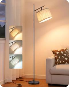 lot 9393 image: EDISHINE Modern Floor Lamps for Living Room, 64.7 Minimalist Standing Lamp with 3 Color Temperatures Bulb & Adjustable Linen Shade, Foot Pedal Switch, Arc Tall Lamp for Bedroom Office, Black