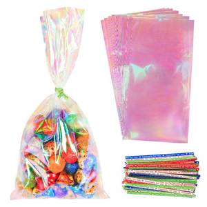lot 10007 image: HRX Package 120pcs Iridescent Cellophane Treat Bags with Ties, 6x12 inch Holographic Plastic Goody Bags for Candy Party Favors Small Gifts