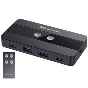 lot 10016 image: Cable Matters USB C Switch for 2 Computers, Share 2 USB-A and 2 USBC Peripherals (Keyboard, Mouse, Printer, SSD)-(No Video, No Host Charging)-10Gbps Data Transfer, Remote Control, Data Only