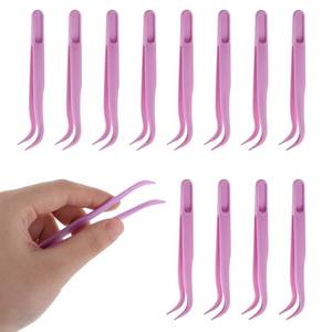 lot 10017 image: JJUNW 12pcs Plastic Tweezers, 4.5 Inch Bent Tweezers for Kids DIY Jewelry Making, Crafts, Baking Decoration, Reptile Feeding, Purple