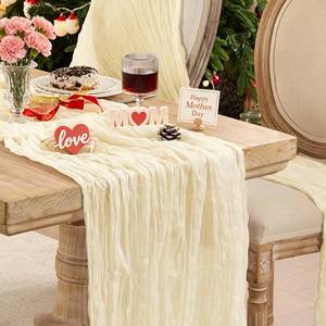 lot 10028 image: 6 Pack Beige Table Runner Graduation Cheesecloth120 Inch Boho Rustic Gauze 10 FT Cheese Cloth Table Runners Decorations for Mothers Day Birthday Baby Shower Wedding Holiday Home Party Decor