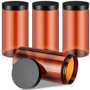 lot 10045 image: Patelai 4 Pieces Round Wide-mouth Leak Proof Plastic Container Jars with Lids for Travel Storage Makeup Beauty Products Face Creams Oils Salves Ointments DIY Making(32 Ounce,Amber)