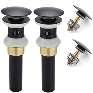 lot 10047 image: Rockgoya Bathroom Sink Drain,2 Pack Drain Stopper Bathroom Sink with Overflow,Pop Up Drain Assembly with Detachable Strainer Basket,Built-in Anti-Clogging Strainer,Stainless Steel Mattle Black