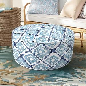 lot 10048 image: DYTXIII Inflatable Ottoman Stool D21 xH9 for OutdoorIndoor Use, Water Repellent Patio Foot Rest with Portable Handle,Round Pouf Ottoman Suitable for Garden,Deck and Camping - Geometry Blue