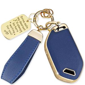 lot 10059 image: Quekine Soft TPU & Leather Key Fob Cover Compatible with Kia K4 K5 2025-2026,Telluride 2023-2025 Carnival 2023-2025 Sorento SPORTAGE EV9 EV5, with Keychain & Metal Blessing Tag (5 Button Blue)