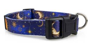 lot 10063 image: Limeloot Celestial Moon Dog Collar for Small Dogs, Male or Female Dog Collar with Moon, Stars, and Sky, Small