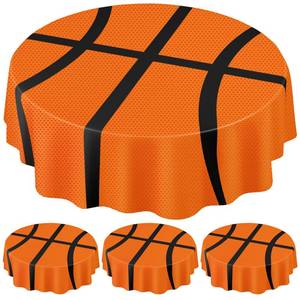 lot 10064 image: Funnymoom 4 Pack Round Basketball Tablecloth 84 Inch Plastic Basketball Party Decorations Disposable Table Cloth Washable Disposable Circle Table Cover for Birthday Party Supplies Decoration