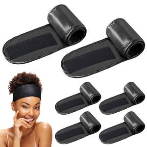 lot 10068 image: Hercicy 6 Packs Black Satin Spa Headband Silk Adjustable Spa Hair Wrap Facial Headband Terry Cloth for Women Sleep Makeup