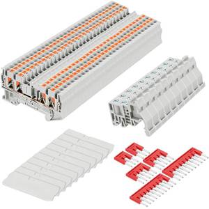 lot 10078 image: Saysurey Din Rail Terminal Block ST2-2.5 Series, 24A 800V Pt Push-in Spring Screwless Wire Connector for 35mm Din Rail with Covers, End Stops and Jumpers(56 Pcs,ST2-2.52x2)