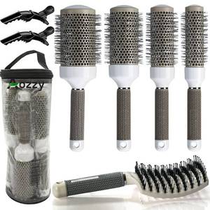 lot 10081 image: Round Brush Set for Blow Drying, with Boar Bristle Vented Curved Detangling Hair Brush, Thermal Ceramic & Ionic Tech Reduce Frizz Hair, Makes Hair More Smooth and Shiny for Curling & Straightening