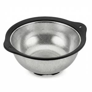 lot 10087 image: 304 Stainless Steel Colander 3-Quart, Heavy Duty Metal Strainer with Riveted Handles, Micro-Perforated Food Strainer for Draining Pasta, Orzo, Rice, Berry, Stable Ring Base, Rust Free